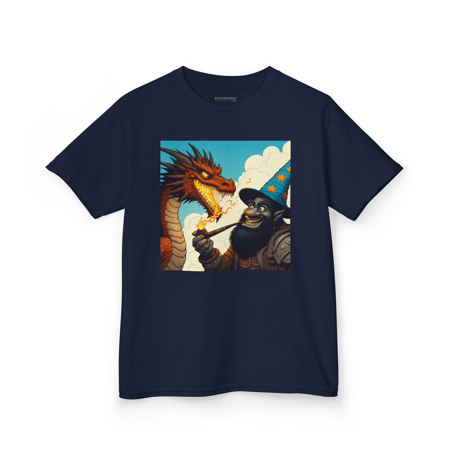 Camiseta | Camiseta Infantil | Algodão Pesado | Fantasia Épica | Duelo de Magia | Dragão