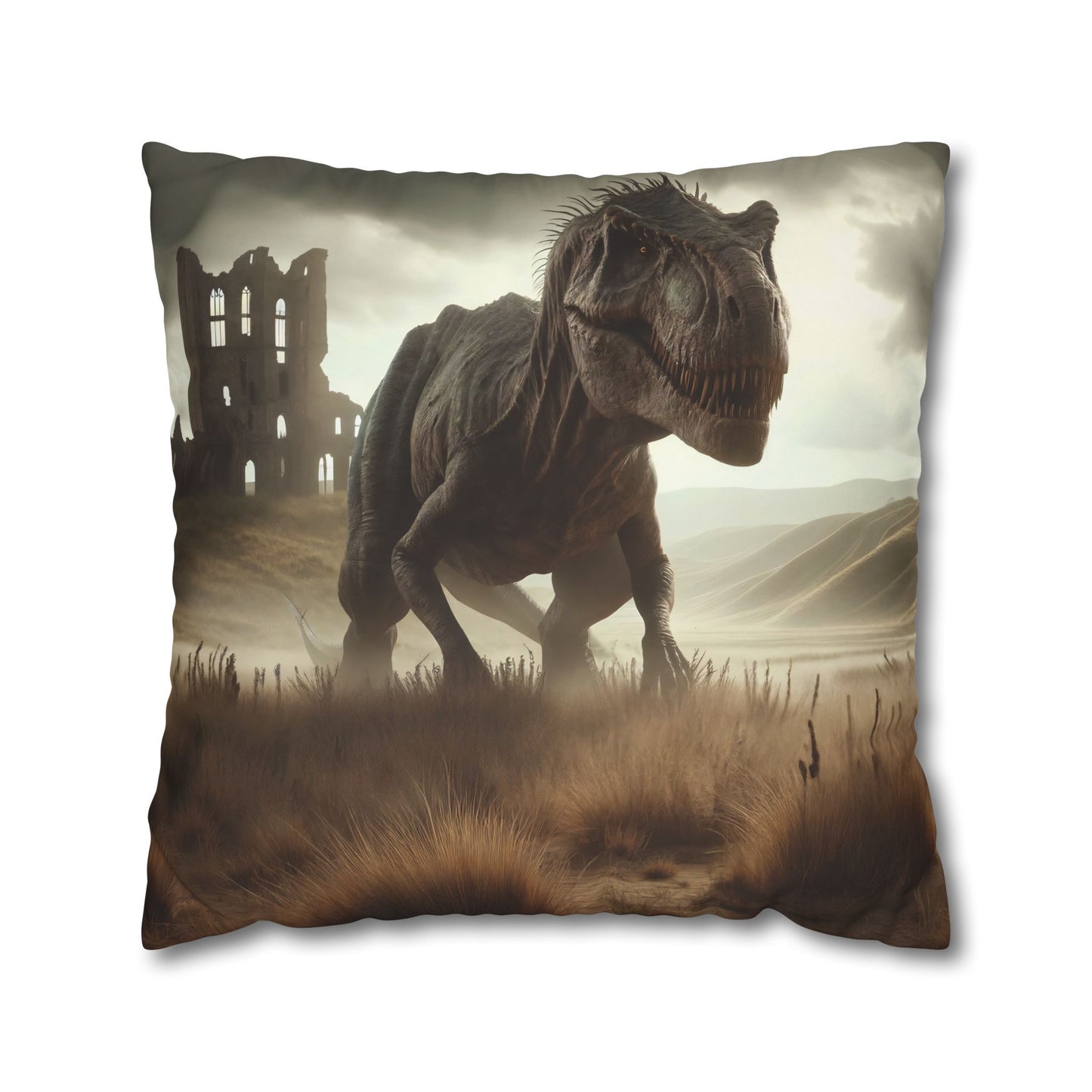 Funda de almohada | Cuadrado | Lienzo de poliéster | Ficción prehistórica | T-Rex