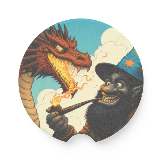 Apoia-copos | Apoia-copos para carro | Pedra-sabão | Fantasia Épica | Duelo de Magia | Dragão