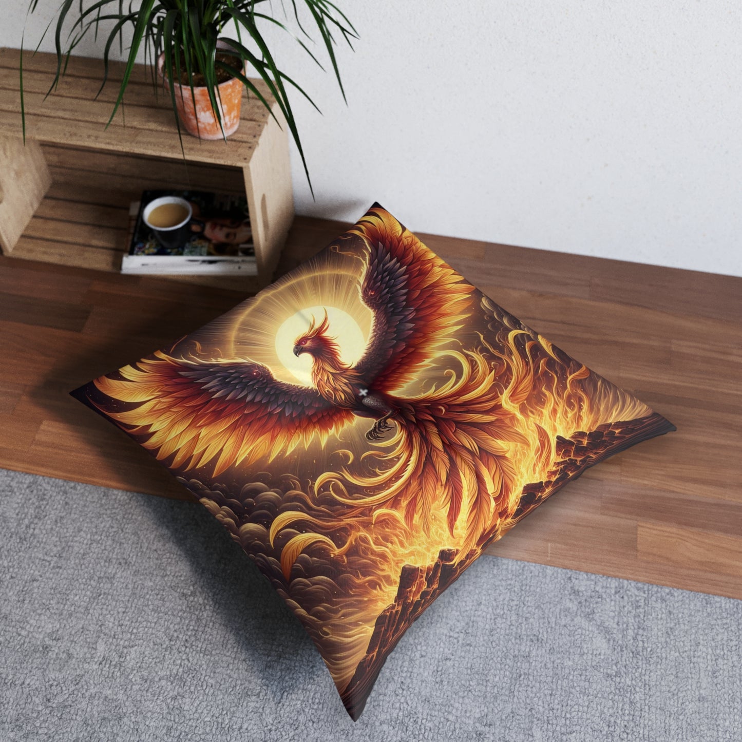 تکیہ | فرش کا تکیہ | ٹفٹڈ | مربع | عنقا اساطیری | آتشی افسانہ | فینکس