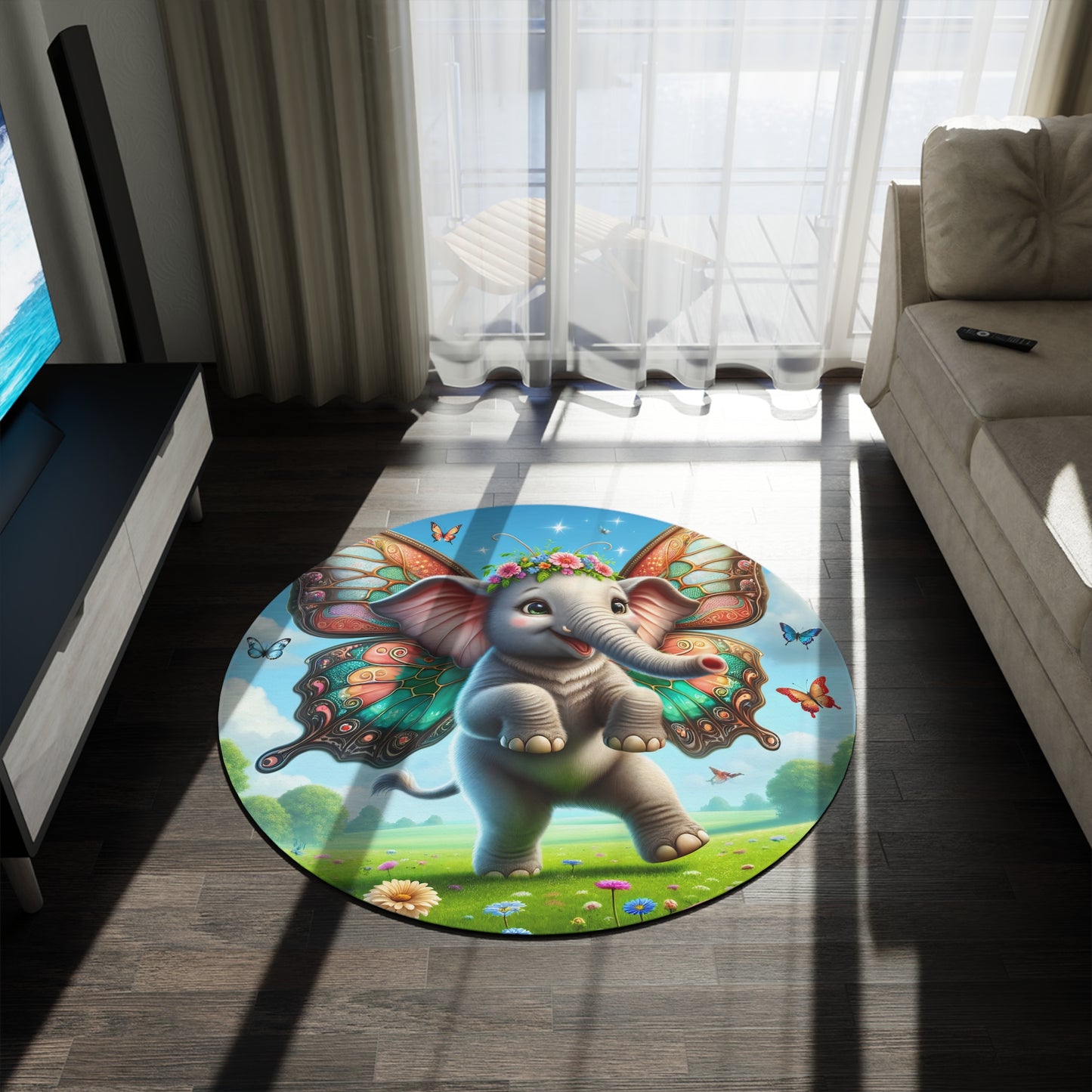 Alfombra | Redonda | Fantasía Mágica | Fábula Alada | Elefante