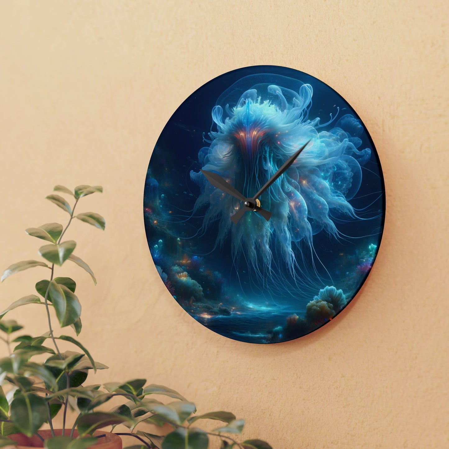 Duvar Saati | Akrilik | Yuvarlak veya Kare | Kozmik Deniz Fantezisi | Medusa