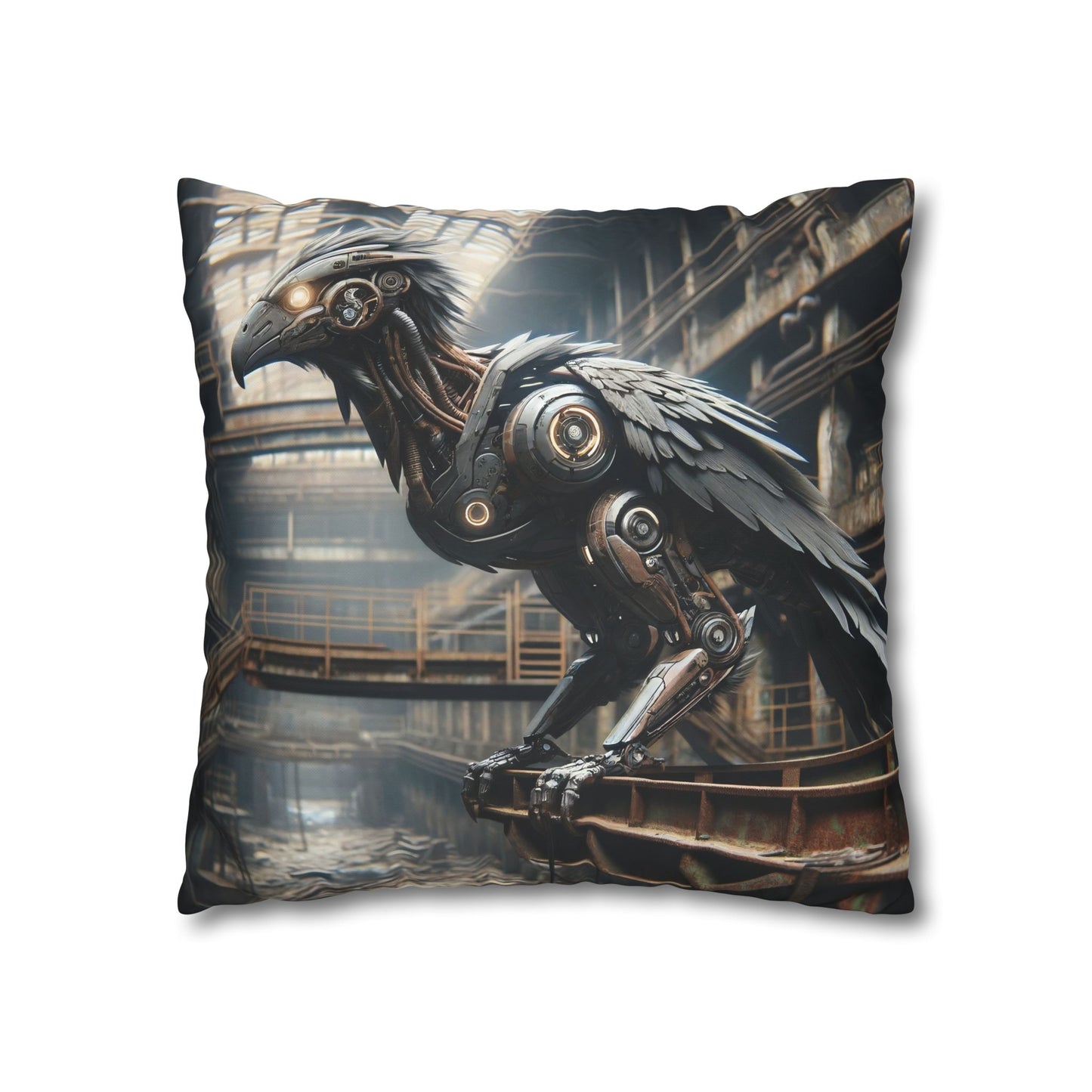 Taie d'oreiller | Carré | Toile de polyester | Steampunk | Rétrofuturisme | Corbeau