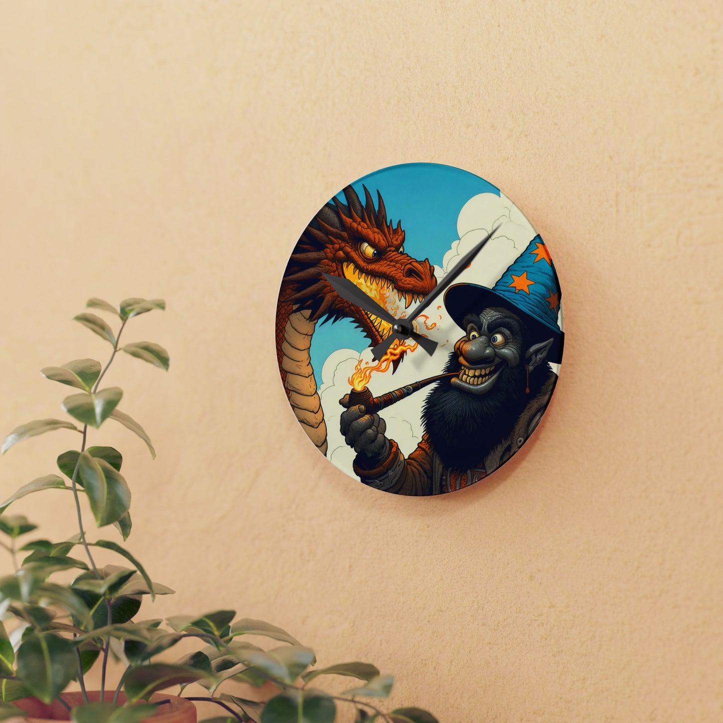 Reloj de pared | Acrílico | Redondo o cuadrado | Fantasía Épica | Duelo Mágico | Dragón