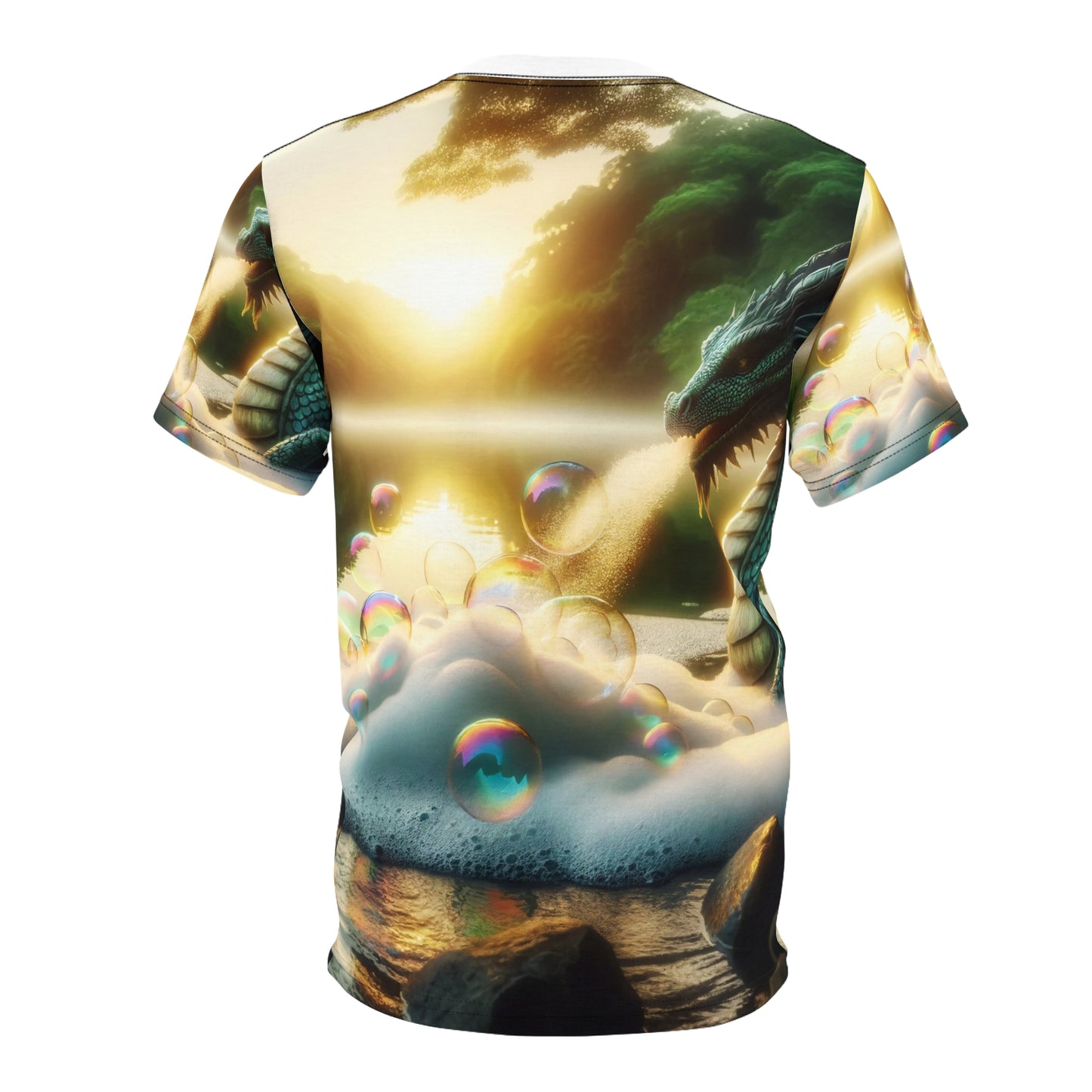 เสื้อยืด | พิมพ์ลายทั้งตัว | เสื้อยืดคอกลมแขนสั้น | แฟนตาซีมังกร | มังกรริมทะเลสาบ