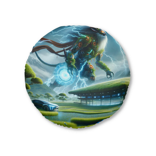 Pillow | Floor Pillow | Tufted | Round | Techno-Fantasy | Electric Kirin