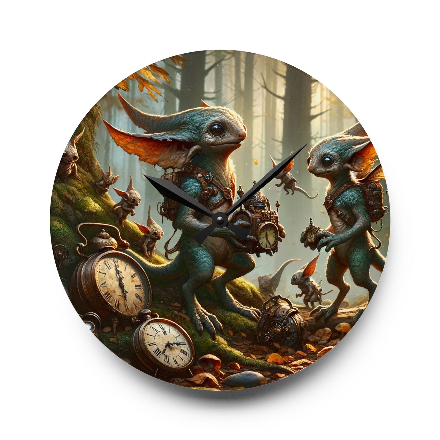 Wandklok | Acryl | Rond of vierkant | Steampunk Feeën | Boswachters