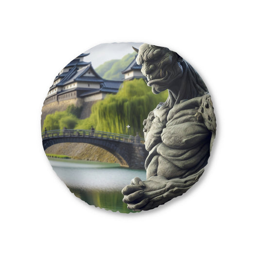 Pillow | Floor Pillow | Tufted | Round | Dark Fantasy | Yokai Lore | Oni