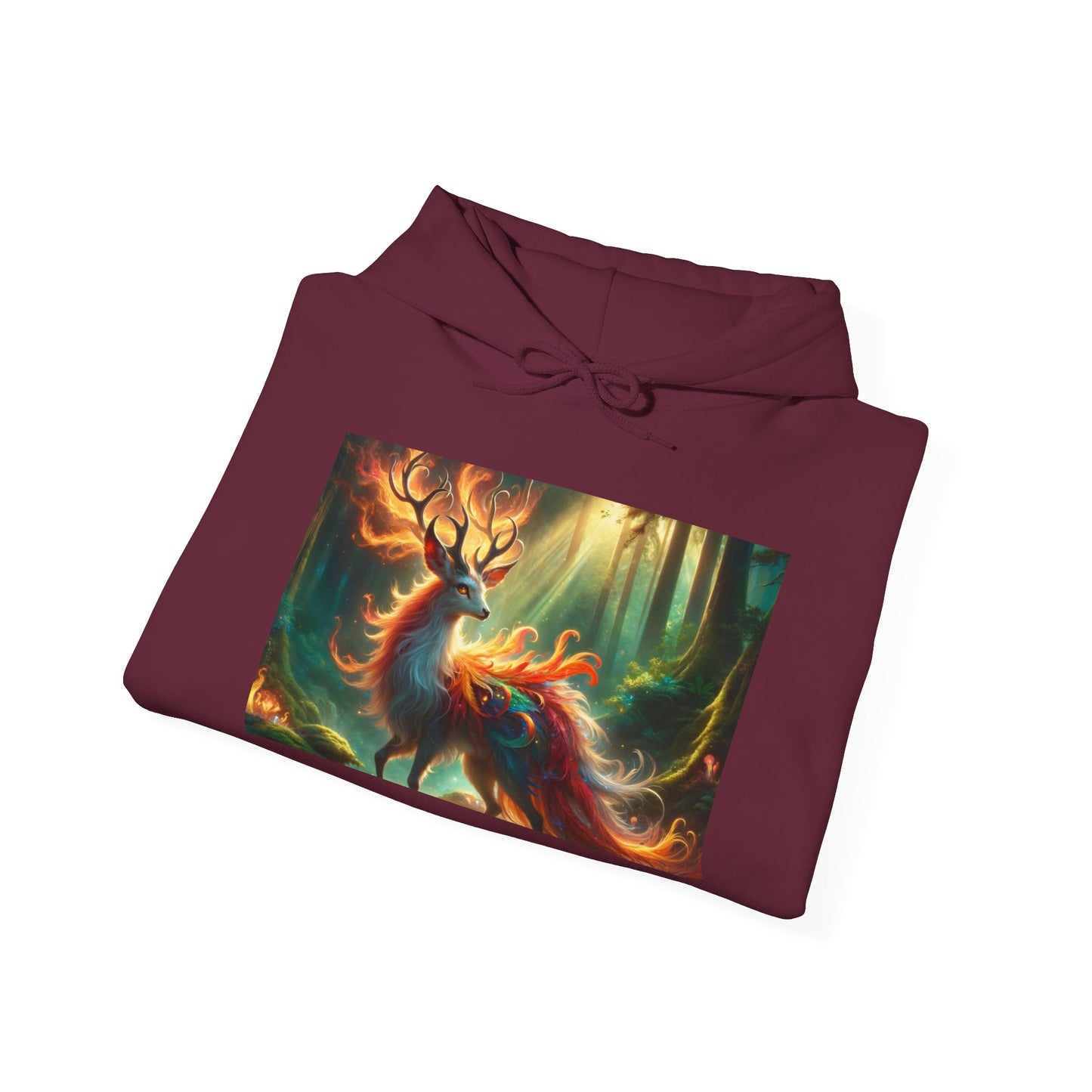 Felpa con cappuccio | Unisex | Felpa con cappuccio | Misto pesante | Mitologia Fantastica | Cervo di Fuoco