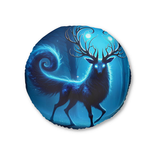 تکیہ | فرش کا تکیہ | ٹفٹڈ | گول | جادوئی روح ہرن | نیلا وحشی