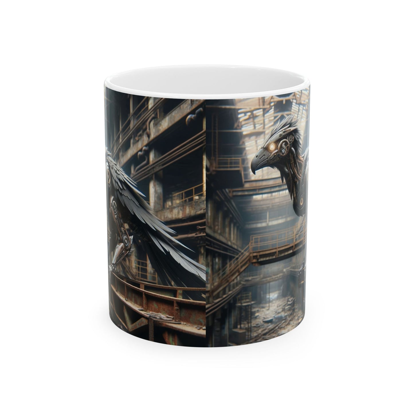 Mug | Céramique | Blanc | Steampunk | Rétrofuturisme | Corbeau