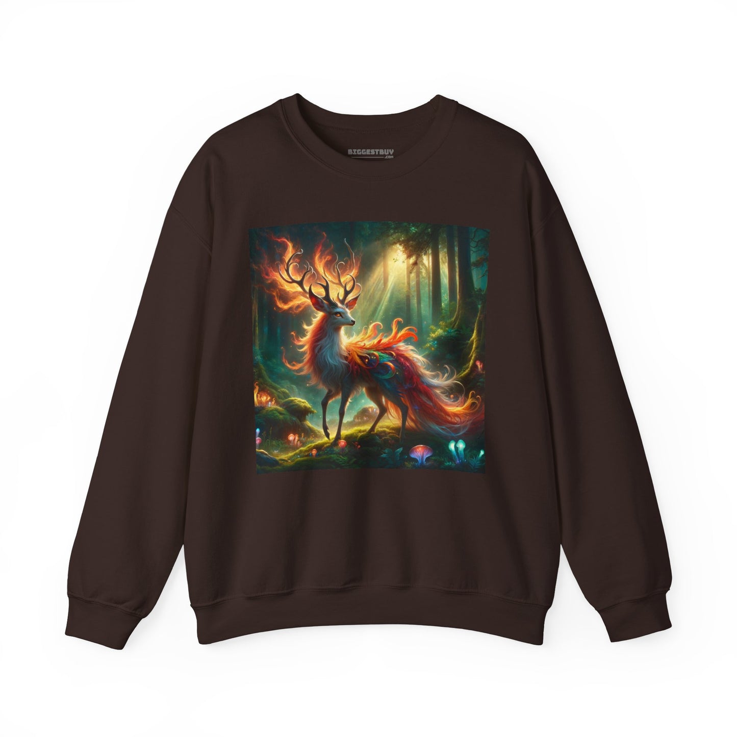 Bluza dresowa | Unisex | Okrągły dekolt | Gruba mieszanka | Mistyczna fantazja | Ognisty jeleń