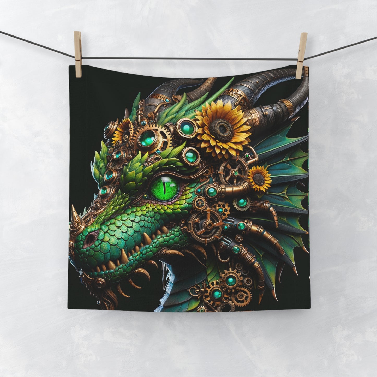 تولیہ | چہرے کا تولیہ | سٹیم پنک | میکانکی اژدہا | سبز ڈریگن