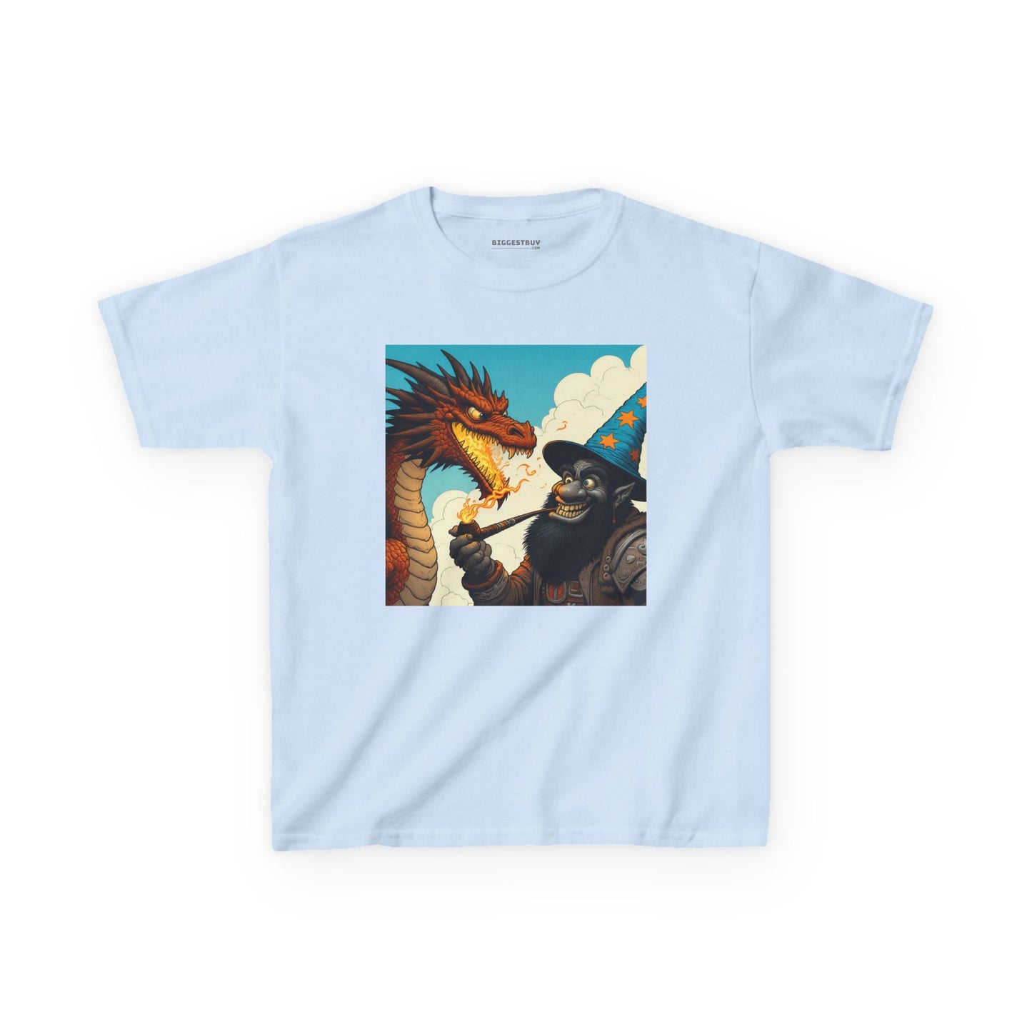 Camiseta | Camiseta Infantil | Algodão Pesado | Fantasia Épica | Duelo de Magia | Dragão