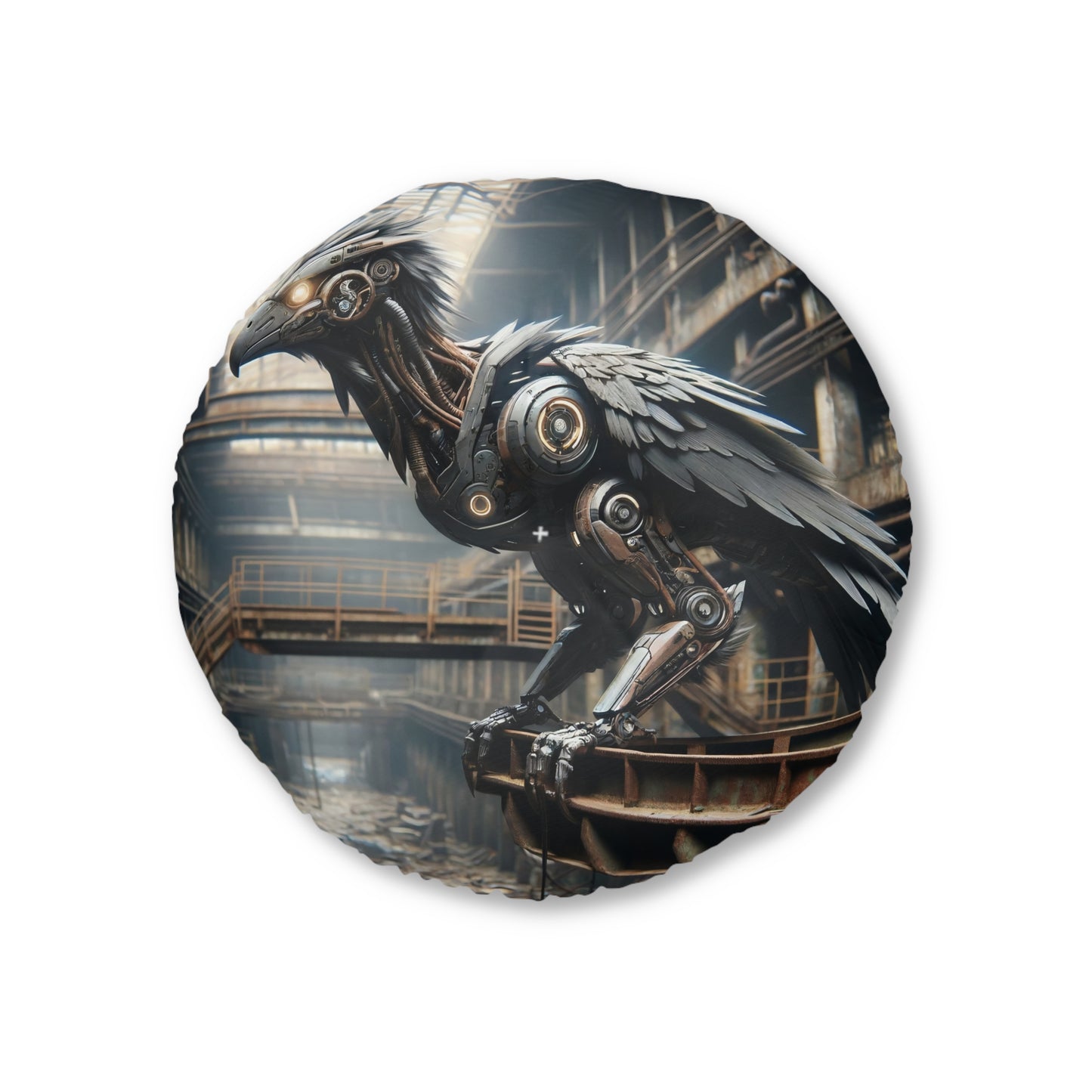 Coussin | Coussin de sol | Tufté | Rond | Steampunk | Rétrofuturisme | Corbeau