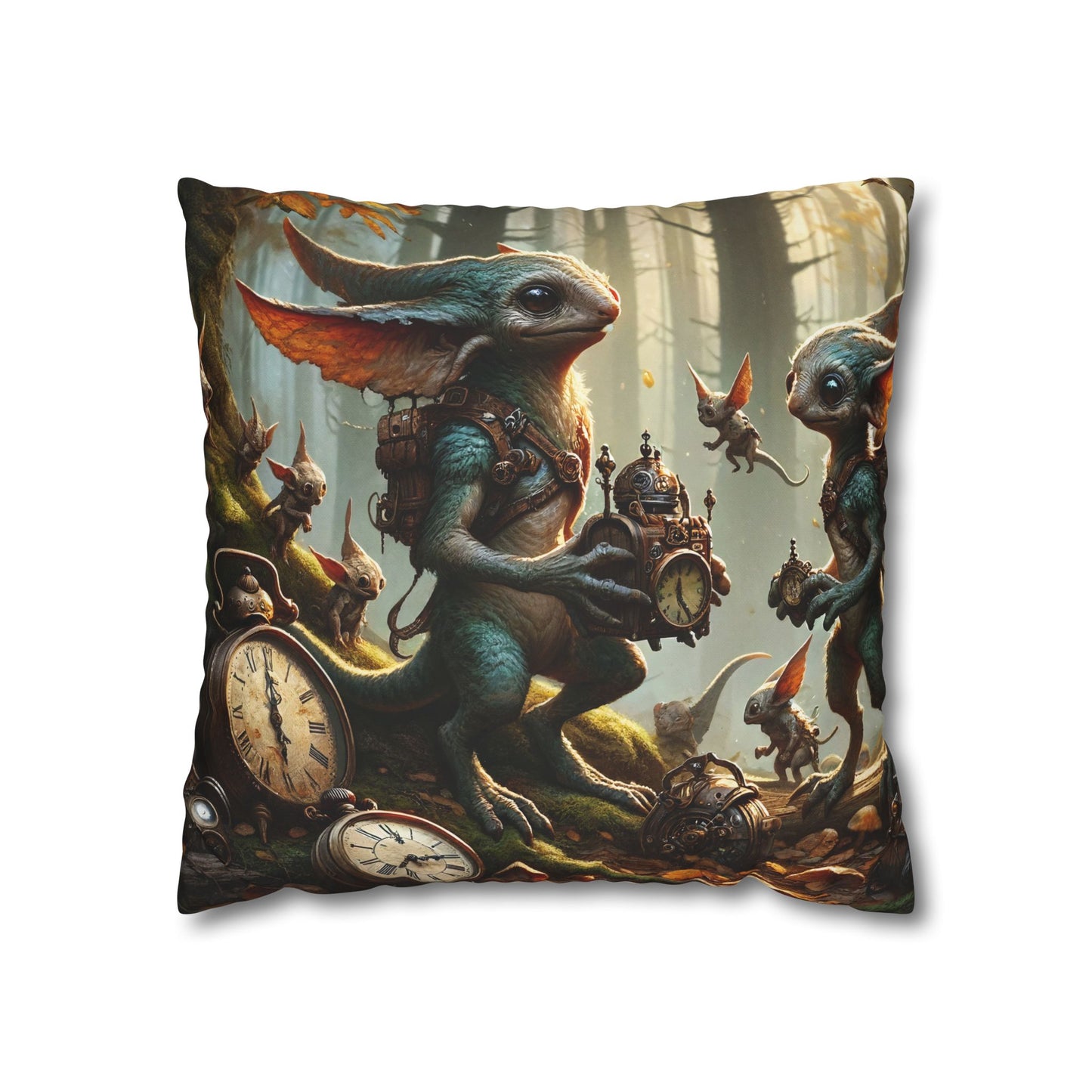 Kussensloop | Vierkant | Polyester canvas | Steampunk Feeën | Boswachters
