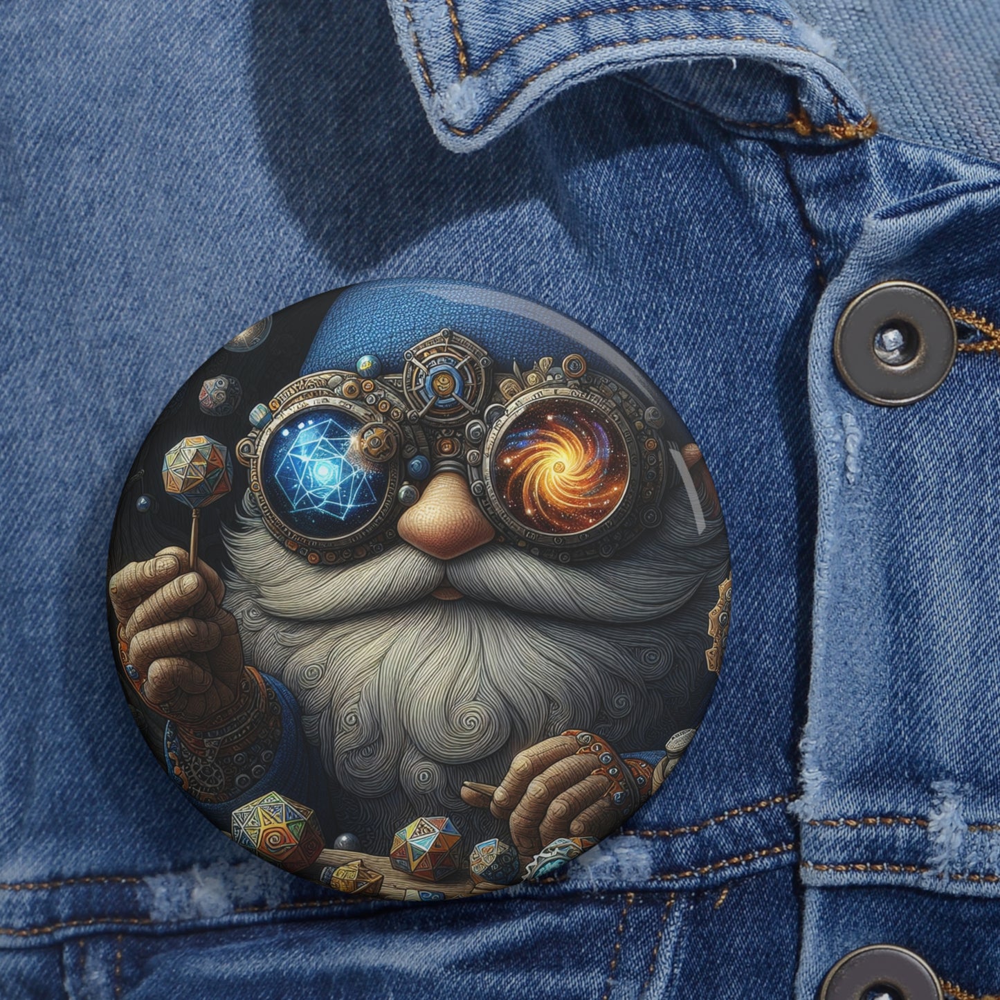 बटन | पिन बटन | पिन-बैक | स्टीमपंक फैंटेसी | जादुई बौना जादूगर