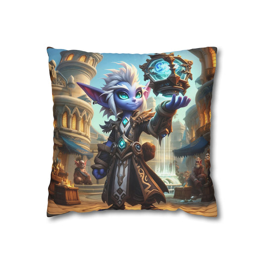 Funda de almohada | Cuadrado | Lienzo de poliéster | Fantasía Arcana | Gnomo Cronómago | Mágico