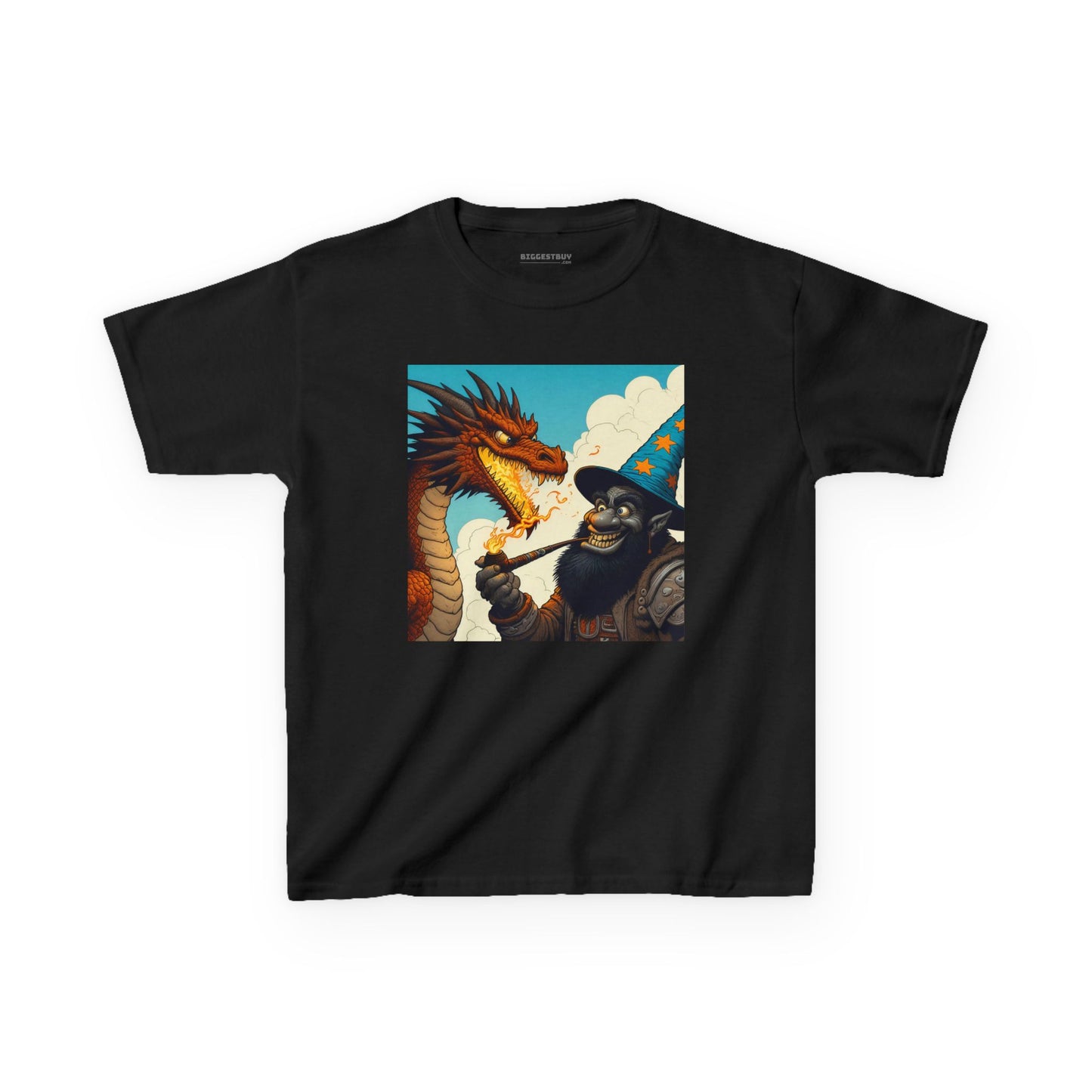 Camiseta | Camiseta Infantil | Algodão Pesado | Fantasia Épica | Duelo de Magia | Dragão