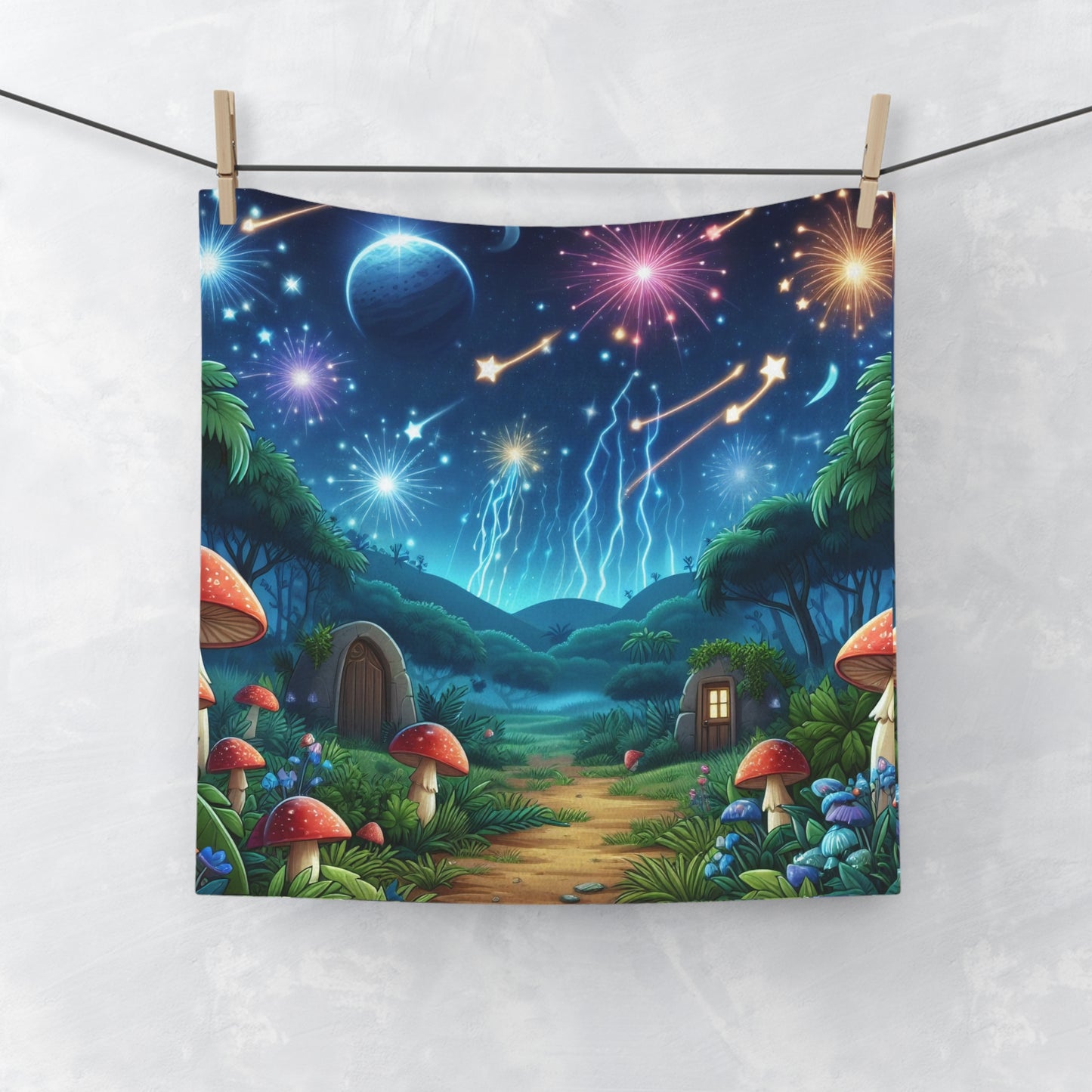 Handdoek | Washandje | Magische Paddenstoelenwereld | Nachtlandschap