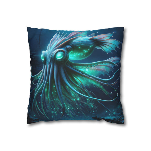 베갯잇 | 정사각형 | 폴리에스터 캔버스 | 러브크래프트 공포 | 심해 레비아탄