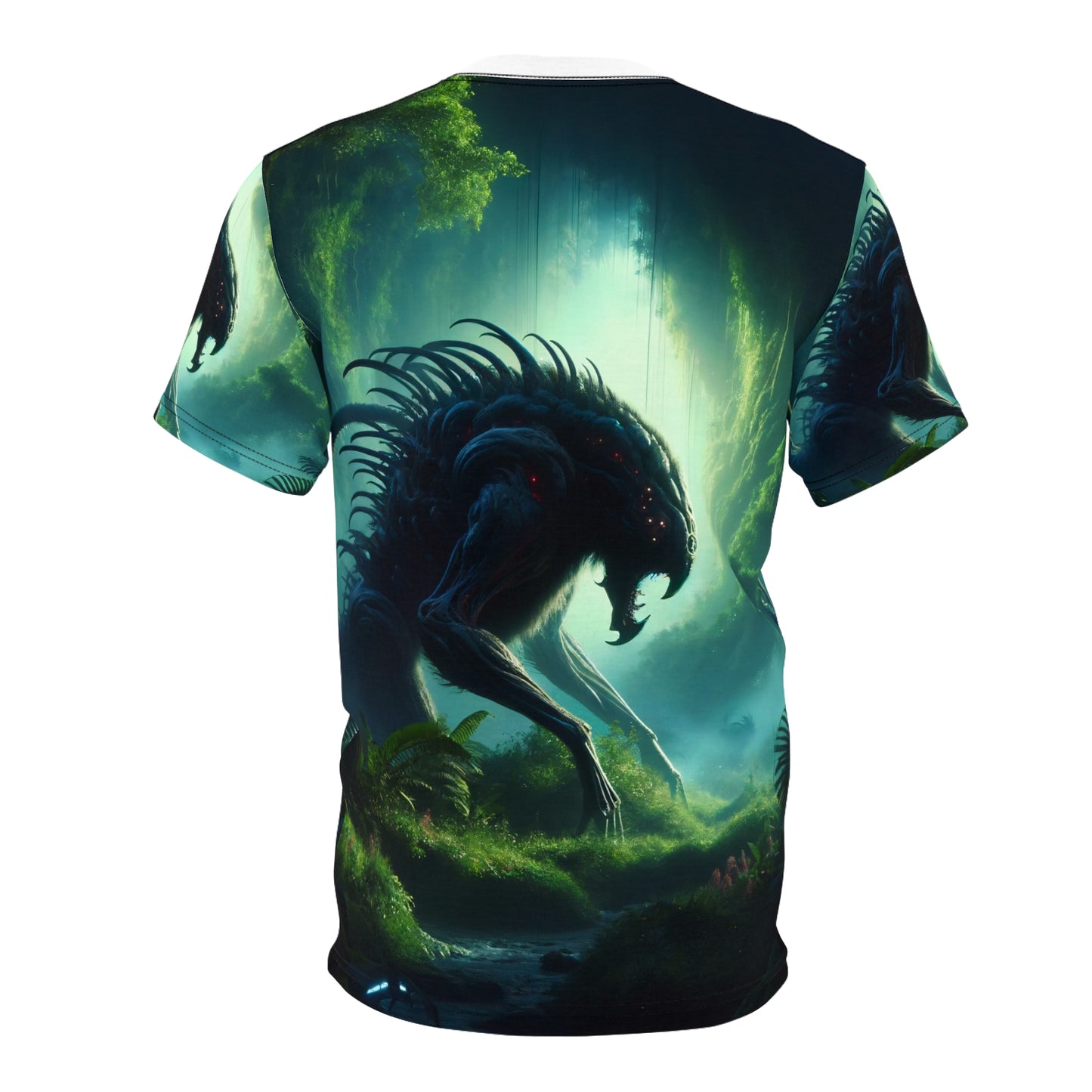 تي شيرت | طباعة شاملة | تي شيرت للجنسين | خيال علمي بيئي | مخلوق غامض