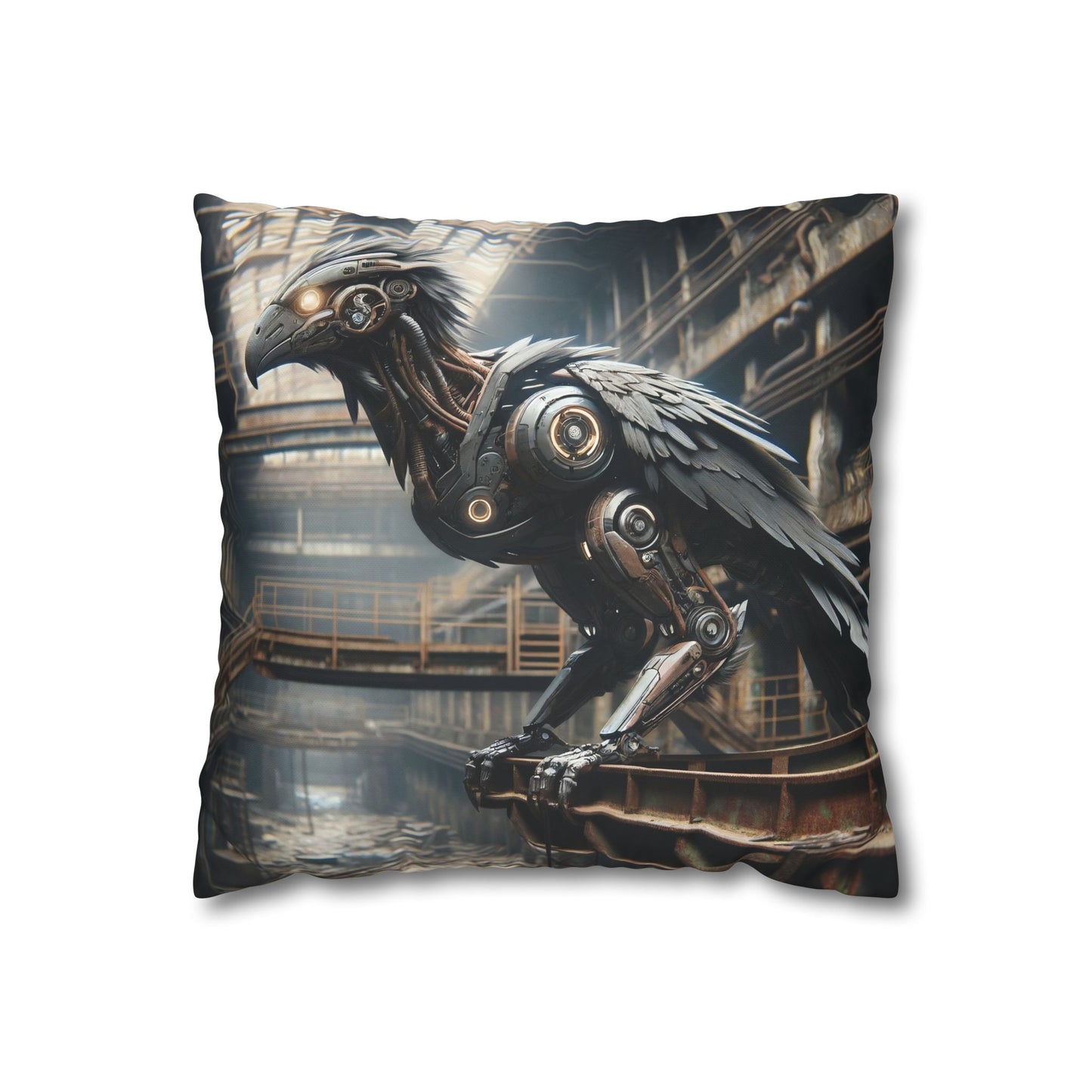 Taie d'oreiller | Carré | Toile de polyester | Steampunk | Rétrofuturisme | Corbeau