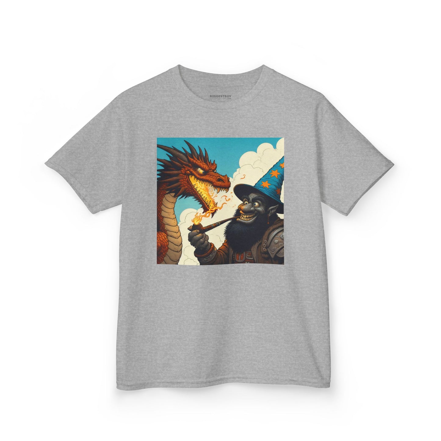 Camiseta | Camiseta Infantil | Algodão Pesado | Fantasia Épica | Duelo de Magia | Dragão