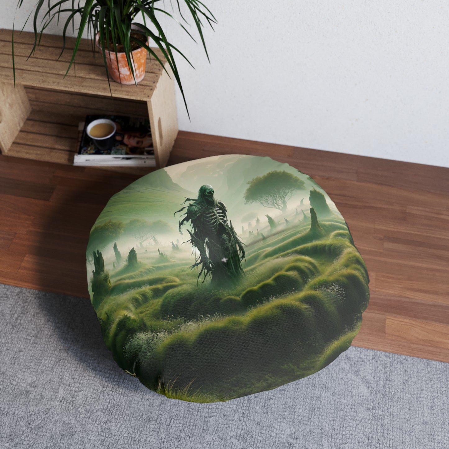 تکیہ | فرش کا تکیہ | ٹفٹڈ | گول | لمحہ موت | عالم آخرت | سکیلیٹل ریپر