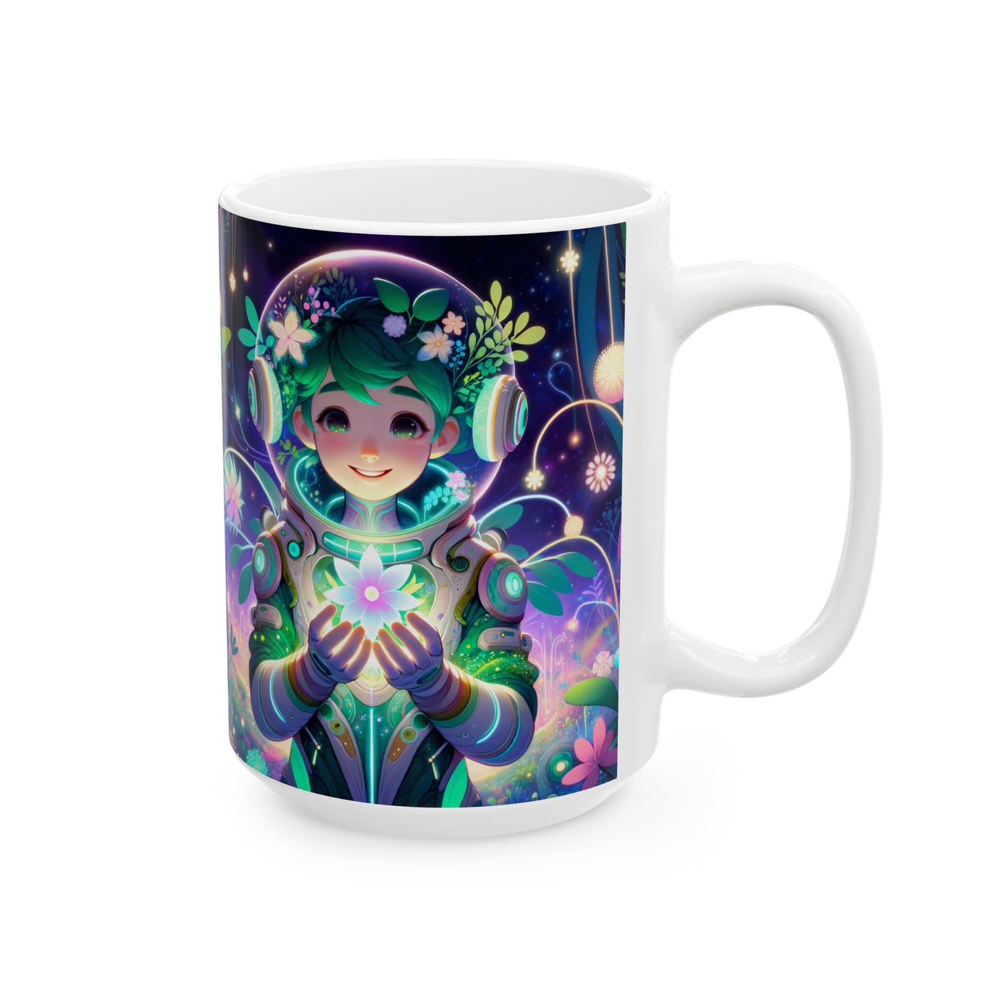 Caneca | Cerâmica | Branca | Fantasia | Biopunk Cósmico | Verde Elf