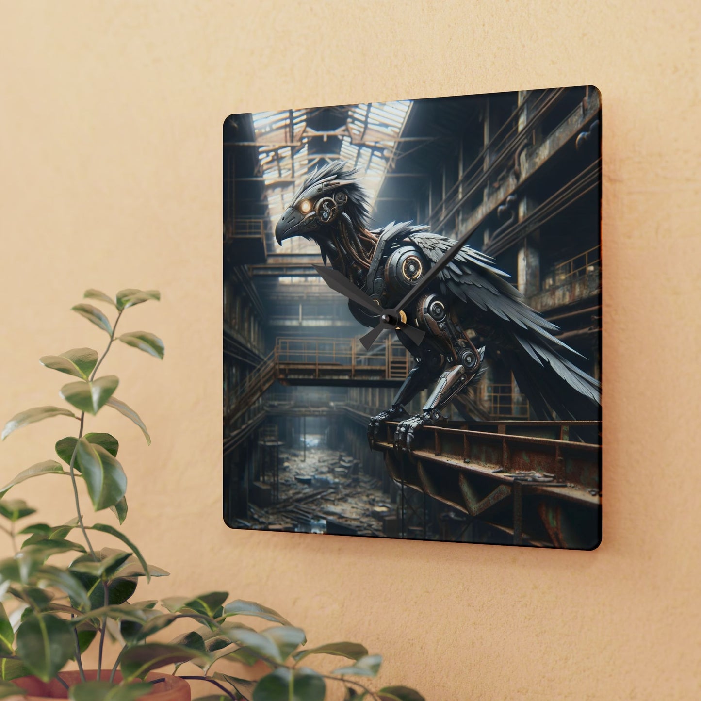 Horloge murale | Acrylique | Ronde ou carrée | Steampunk | Rétrofuturisme | Corbeau