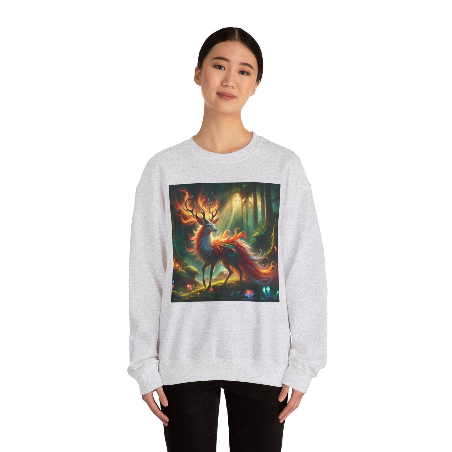 Bluza dresowa | Unisex | Okrągły dekolt | Gruba mieszanka | Mistyczna fantazja | Ognisty jeleń