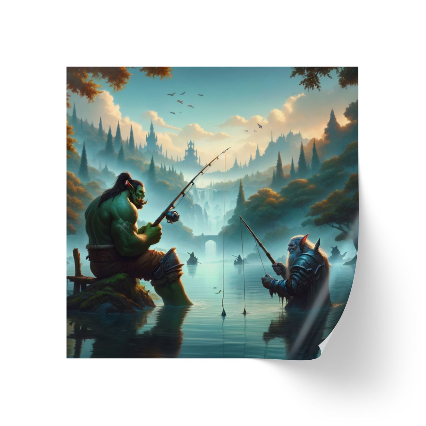 Rotolo di etichette adesive | Quadrato | Fantasy Interrazziale | Amicizia Orc-Nano