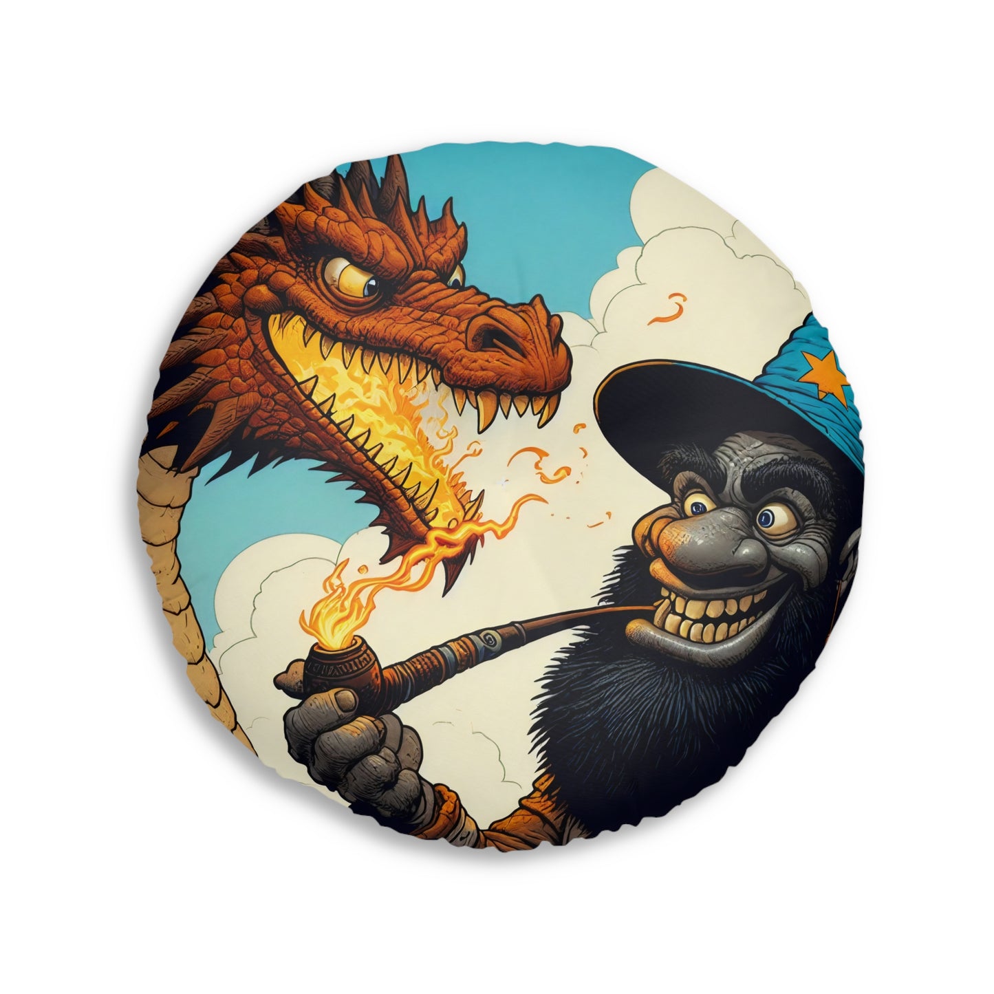 Almofada | Almofada de Chão | Acolchoada | Redonda | Fantasia Épica | Duelo de Magia | Dragão