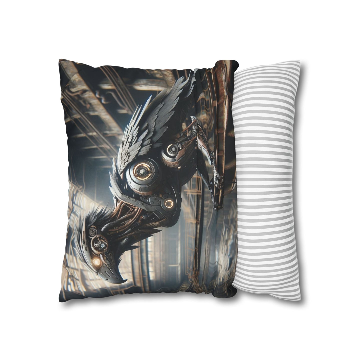 Taie d'oreiller | Carré | Toile de polyester | Steampunk | Rétrofuturisme | Corbeau