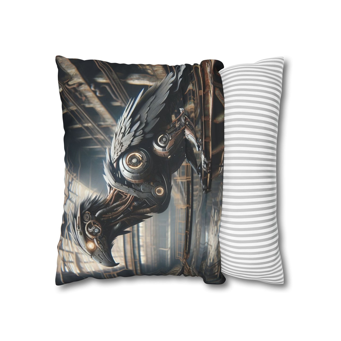 Taie d'oreiller | Carré | Toile de polyester | Steampunk | Rétrofuturisme | Corbeau