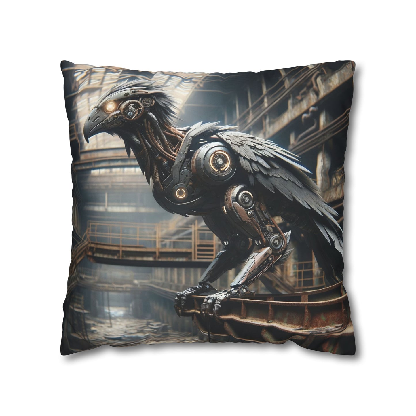 Taie d'oreiller | Carré | Toile de polyester | Steampunk | Rétrofuturisme | Corbeau