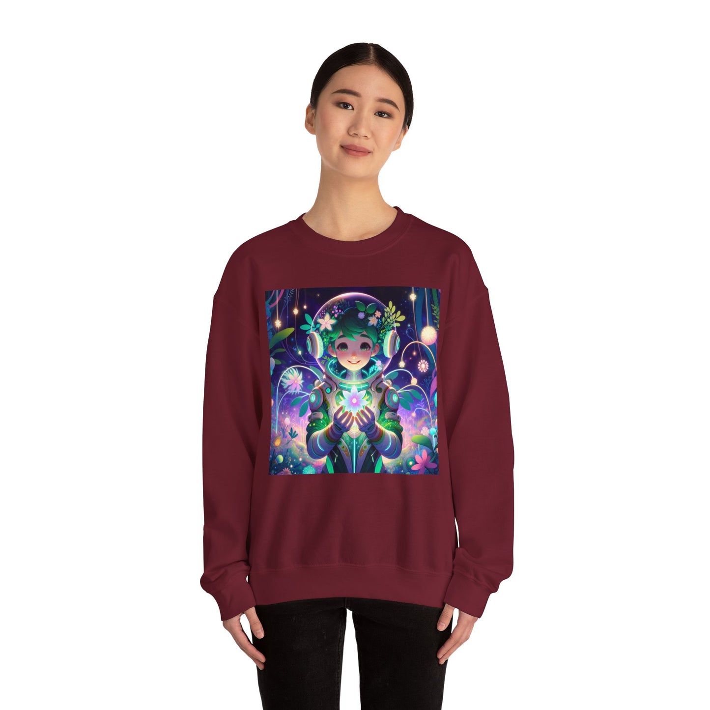 Sweatshirt | Unisex | Ronde hals | Zware kwaliteit | Technofantasie | Cybernatuur | Groen Wezen