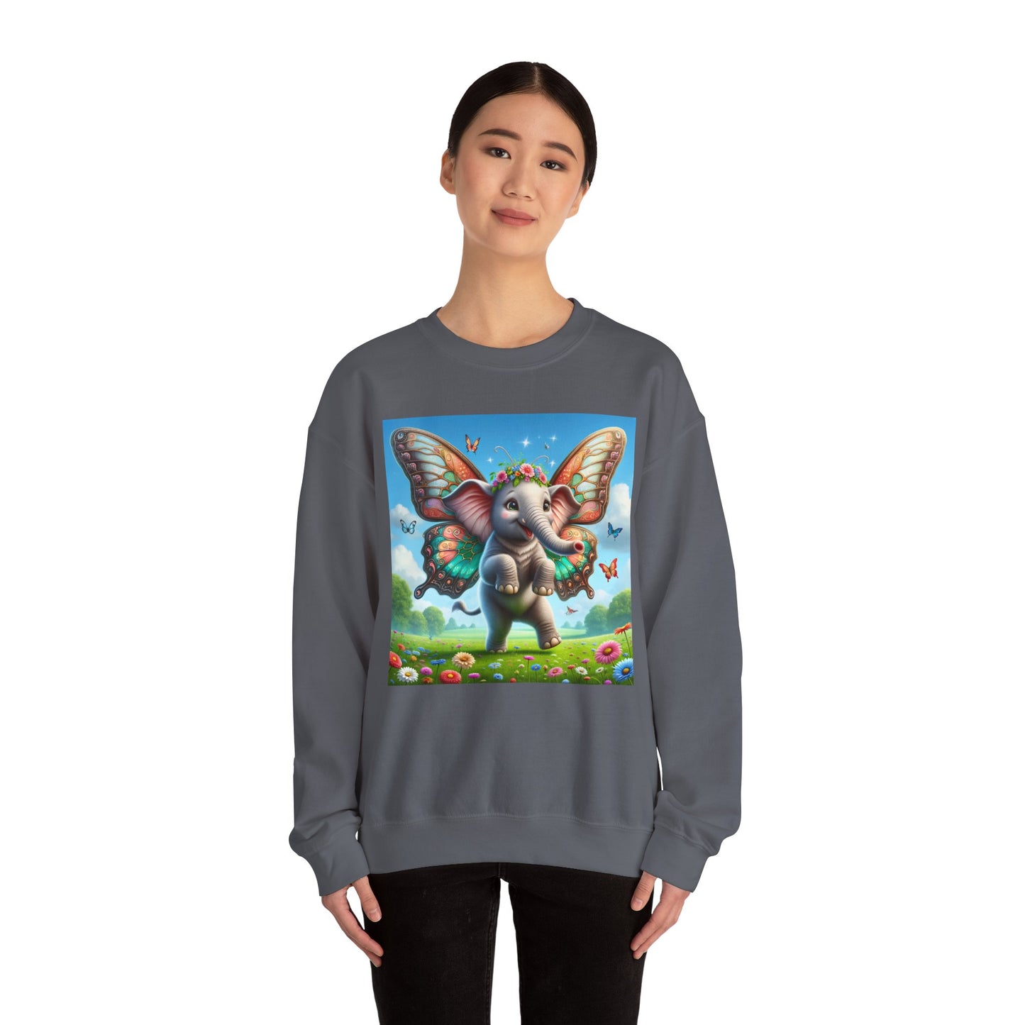 Bluza dresowa | Unisex | Okrągły dekolt | Gruba mieszanka | Baśniowa fauna | Airavata | Słonik