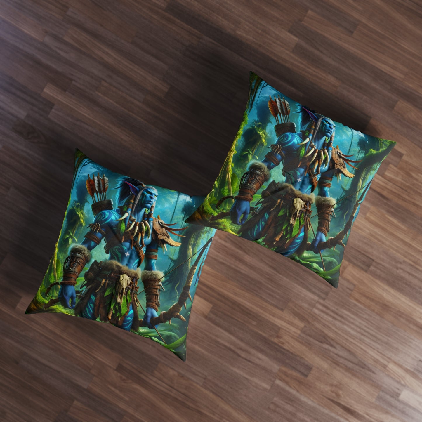 Yastık | Yer Minderi | Püsküllü | Kare | Fantastik Fauna | Yeşil Avcı