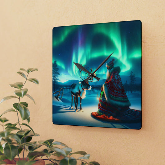 Wanduhr | Acryl | Rund oder quadratisch | Nordische Schamanenwelt | Rentiergeist