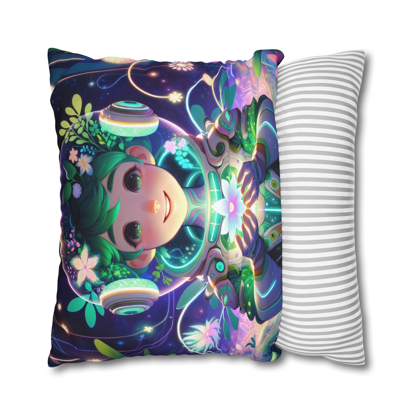 Federe | Quadrato | Tela di poliestere | Arte Digitale | Biopunk | Verde Elfo