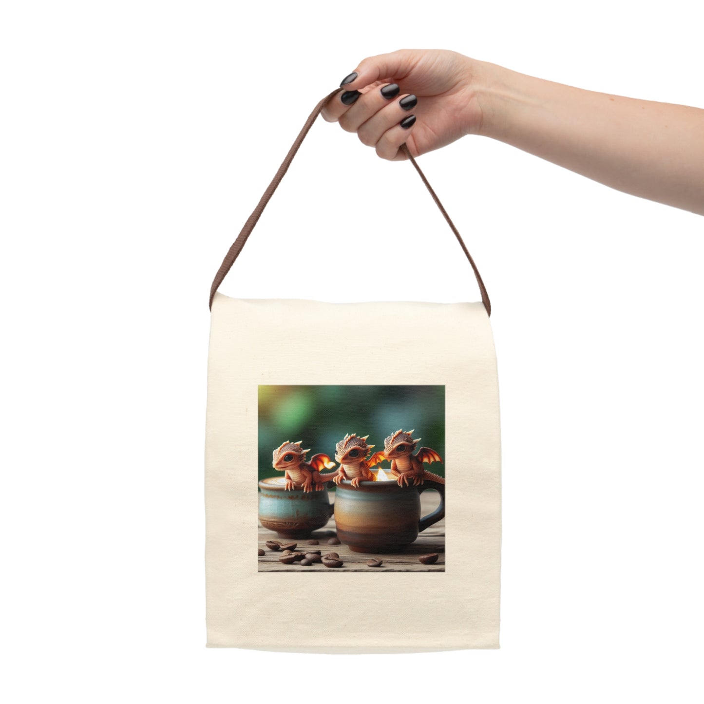 لنچ بیگ | کینوس | پٹے کے ساتھ | پیارا فینٹسی آرٹ | بیبی ڈریگن