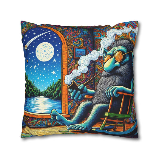 Kissenbezug | Quadratisch | Polyester-Leinwand | Psychedelische Kunst | Traumreise | Wolf