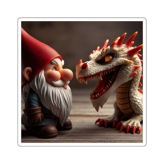 Aufkleber | Quadratisch | Mythische Folklore | Gnome und Drachen