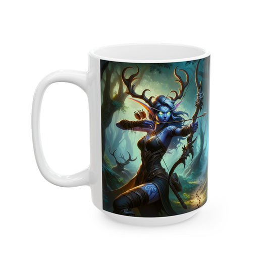 Mug | Keramik | Putih | Fantasi Hutan | Pemanah Mistis