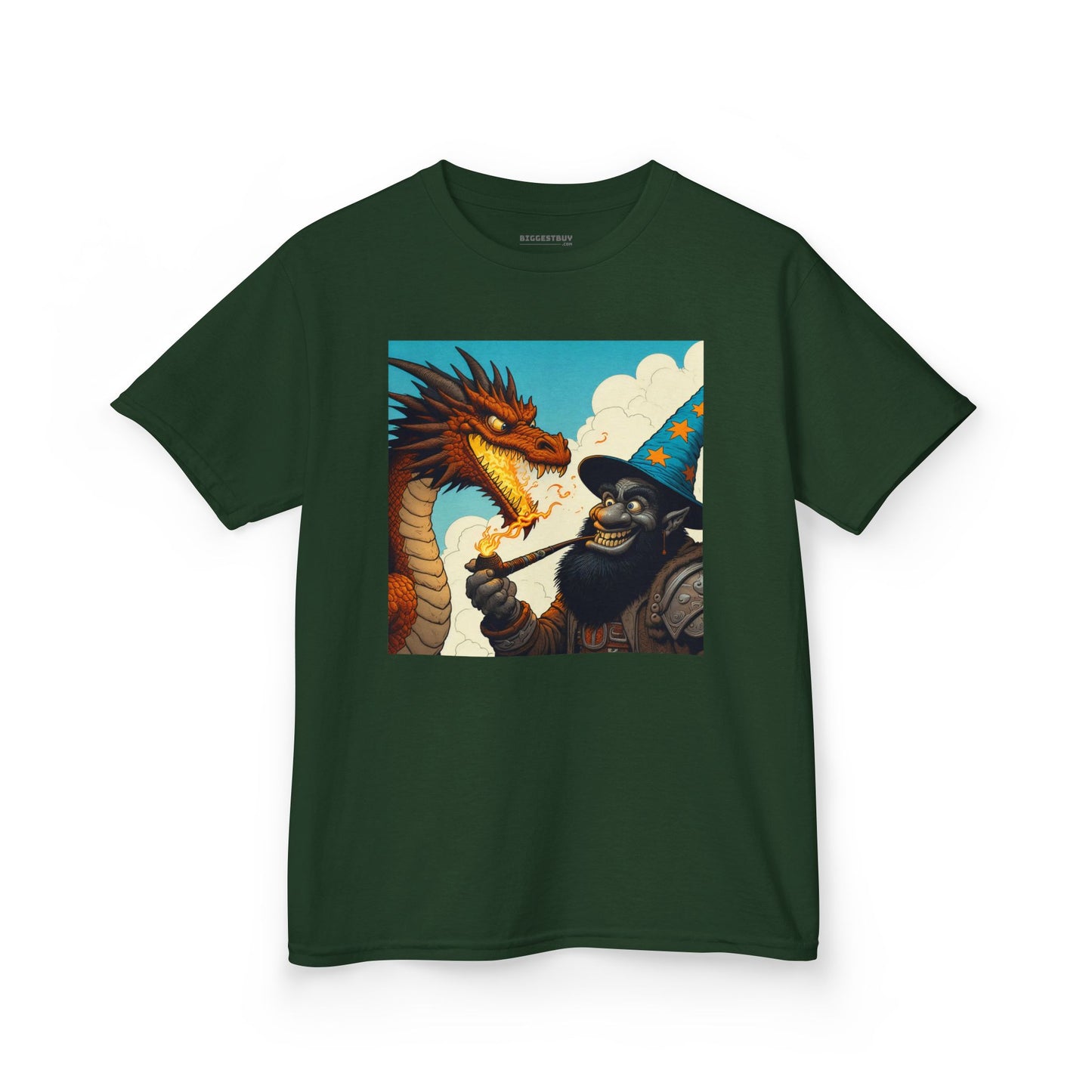 Camiseta | Camiseta Infantil | Algodão Pesado | Fantasia Épica | Duelo de Magia | Dragão