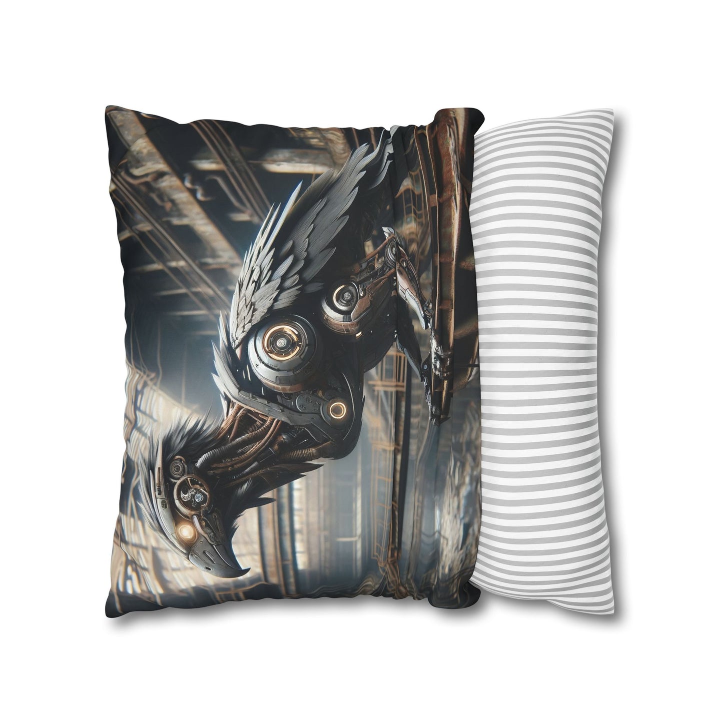 Taie d'oreiller | Carré | Toile de polyester | Steampunk | Rétrofuturisme | Corbeau