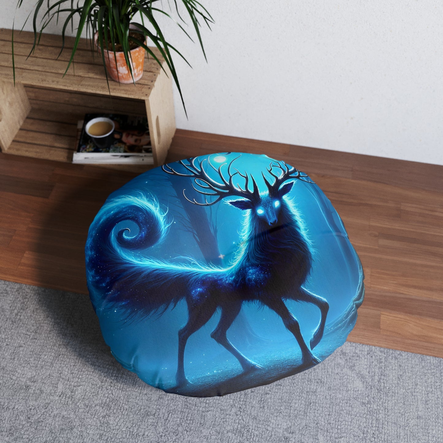 تکیہ | فرش کا تکیہ | ٹفٹڈ | گول | جادوئی روح ہرن | نیلا وحشی