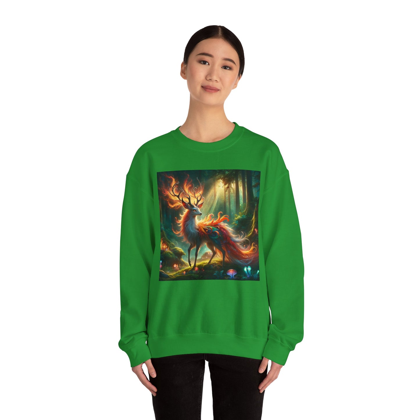 Bluza dresowa | Unisex | Okrągły dekolt | Gruba mieszanka | Mistyczna fantazja | Ognisty jeleń